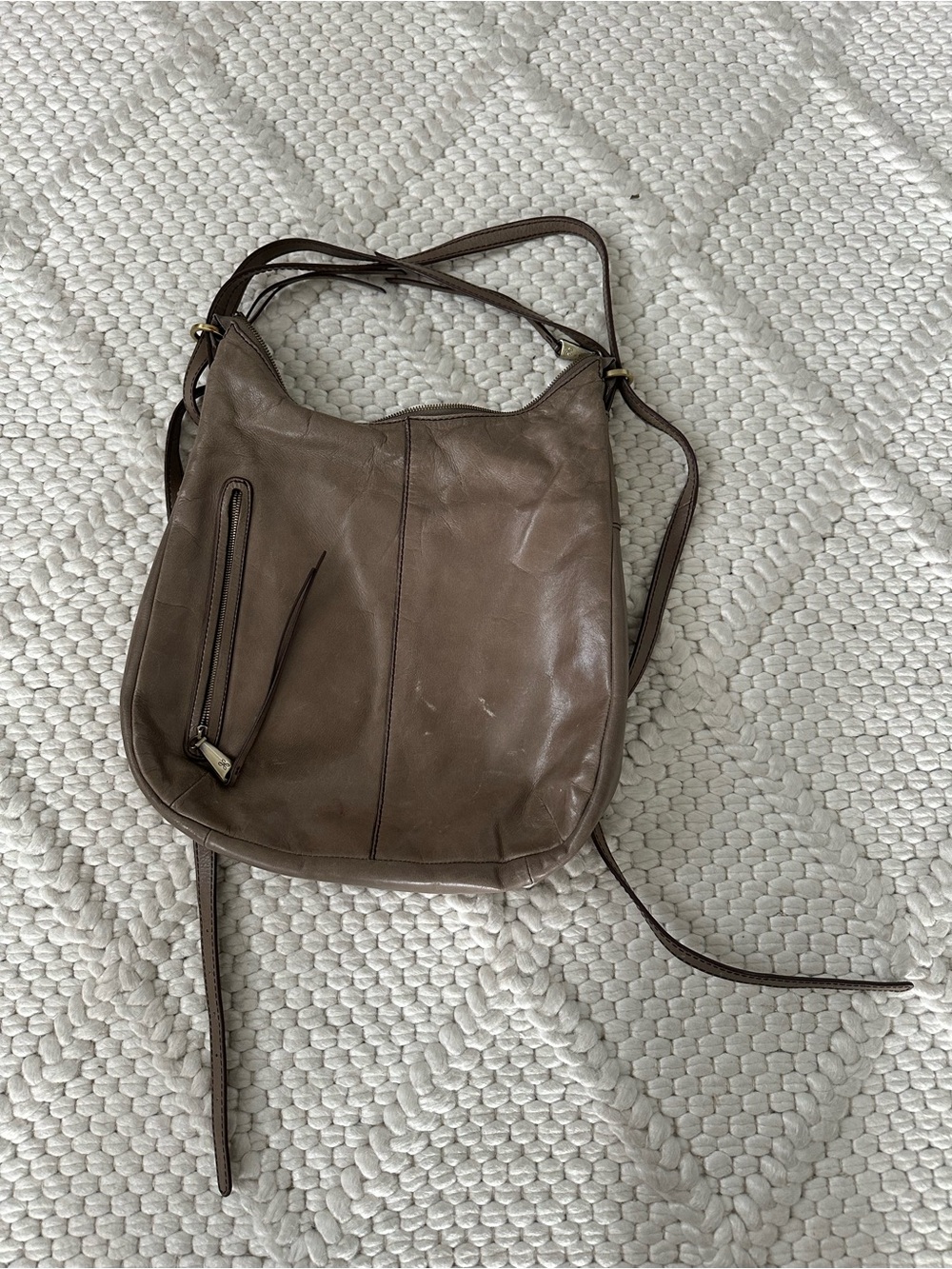 HOBO Taupe Leather Shoulder Crossbody Bag